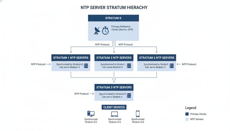 Схематичное изображение иерархии NTP-серверов (Stratum)