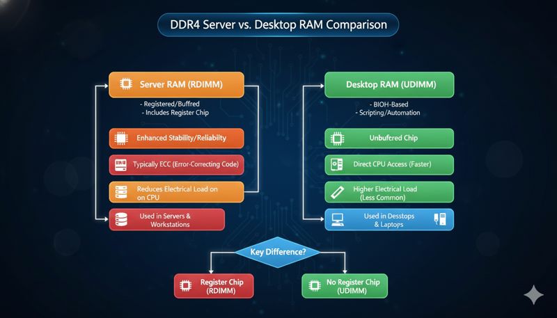 Сравнение планок серверной (RDIMM) и обычной (UDIMM) памяти DDR4