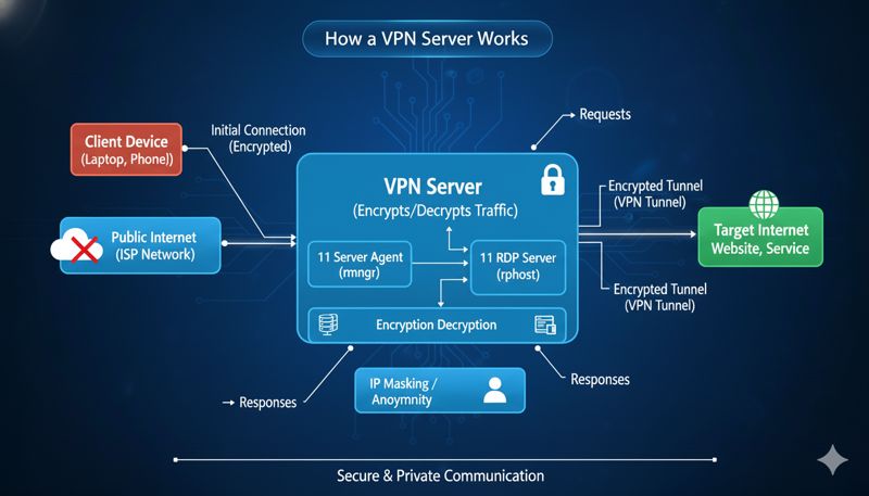 Схематичное изображение работы VPN-сервера