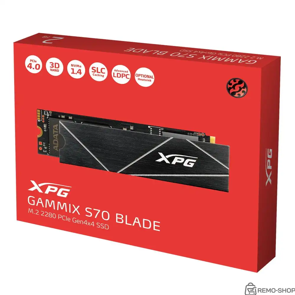 Твердотельный накопитель SSD ADATA XPG GAMMIX S70 BLADE 2TB M.2 2280 AGAMMIXS70B-2T-CS Client PCIe Gen4x4 with NVMe, 7400/6400, IOPS 650/740K, MTBF 2M, 3D TLC, 1480TBW, 0,41DWPD, Heatsink, RTL (933072) фото 2 Твердотельный накопитель SSD ADATA XPG GAMMIX S70 BLADE 2TB M.2 2280 AGAMMIXS70B-2T-CS Client PCIe Gen4x4 with NVMe, 7400/6400, IOPS 650/740K, MTBF 2M, 3D TLC, 1480TBW, 0,41DWPD, Heatsink, RTL (933072) фото 2
