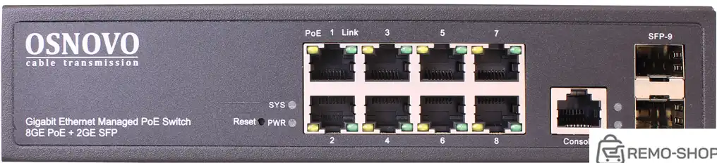 Коммутатор/ OSNOVO Гигабитный L2 PoE коммутатор на 10 портов, 8 *10/100/1000 Base-T PoE, 2*SFP 1000 Base-T, PoE на порт до 30W, суммарно до 150W фото 3 Коммутатор/ OSNOVO Гигабитный L2 PoE коммутатор на 10 портов, 8 *10/100/1000 Base-T PoE, 2*SFP 1000 Base-T, PoE на порт до 30W, суммарно до 150W фото 3